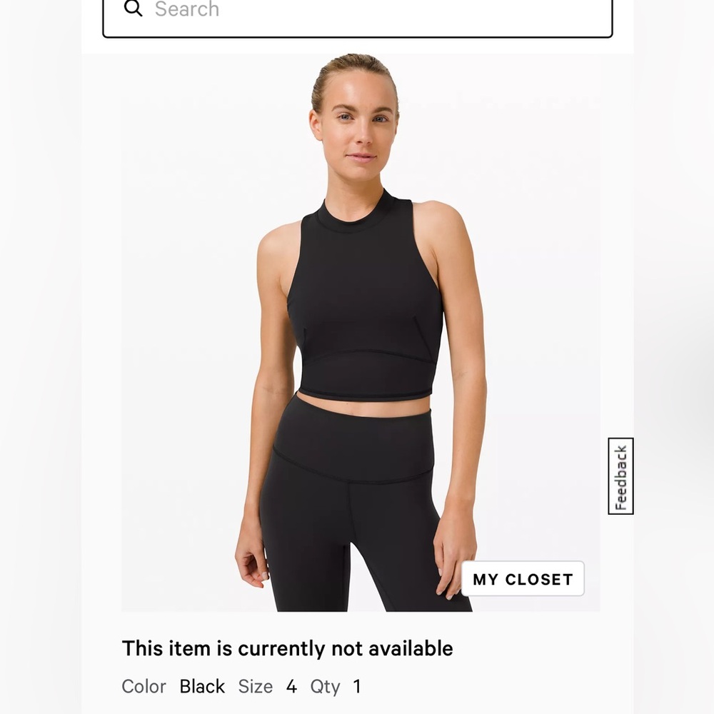 Lululemon Everlux and Mesh Cropped Tank Top - Black Sz 4